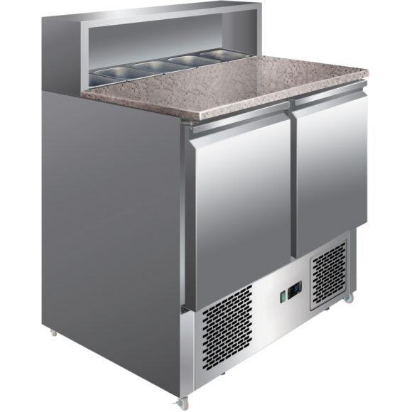 Pizzanvalmistustiski 2 ovea Ruostumaton teräs Pizzataso 5xGN1/6 Syvyys 700mm | Adexa PZ22