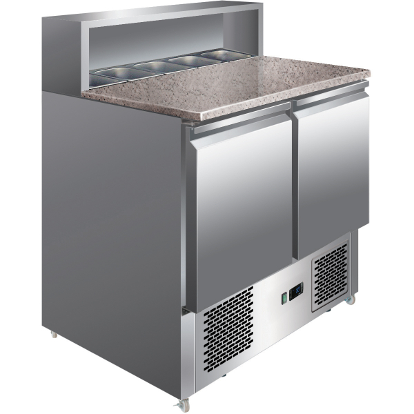 Pizzanvalmistuspöytä 2 ovea Ruostumaton teräs Pizzapäällinen 5xGN1/6 Syvyys 700mm | Adexa PZ22