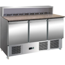 Pizzavalmistuspöytä 3 ovea Ruostumaton teräs Pizza-taso 8xGN1/6 Syvyys 700mm | Adexa PZ33