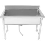 Kaupallinen Kattilapesuallas Ruostumaton teräs 1 allas Roiskesuoja 1500x700x900mm Pyöreät jalat | Adexa PSR15070 - Image 9