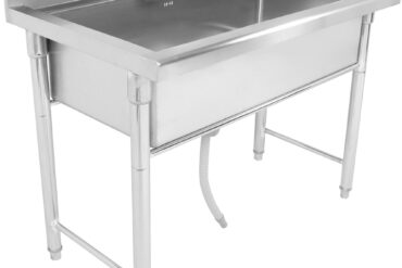 Kaupallinen käsinpesu- ja kattilapesuallas Ruostumaton teräs 1 kulho Roiskesuoja 1500x500x800mm Pyöreät jalat | Adexa PSR15050