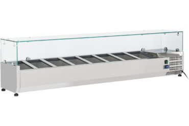 Jääkaapillinen Tarjoilulinjan Valmistelupinta 1800mm 8xGN1/3 Syvyys 380mm Lasikansi | Adexa GT518