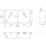 Käsintehty Kaksiosainen Pesuallas 865x430x200mm Ruostumaton Teräs R20 Päältäkiinnitettävä / Alakiinnitettävä | Adexa 204040D - Image 2