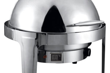 Sähköinen pyöreä ruostumattomasta teräksestä valmistettu peilikiillotettu 6 litran chafing-astia | Adexa RA2101BE