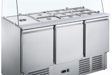 Salaattipöytä lasikannella 1365x700x1350mm, 3 ovea | Adexa S903CG