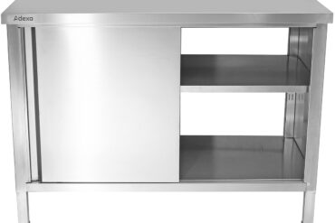 Kaupallinen läpikulku työtaso lattia-kaappi liukuovet ruostumaton teräs 1500x700x850mm | Adexa SCP701502S