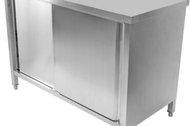 Kaupallinen Työtason Lattiakaappi 2 liukuovella Ruostumaton teräs 1400x600x850mm | Adexa SCP14060