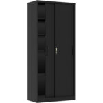 Ammattimainen metallinen säilytyskaappi, 2 liukuovea, 900x400x1800mm, lukko, 4 säädettävää hyllyä, musta | Adexa SEFC11B