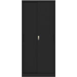 Ammattimainen metallinen säilytyskaappi, 2 liukuovea, 900x400x1800mm, lukko, 4 säädettävää hyllyä, musta | Adexa SEFC11B - Image 4