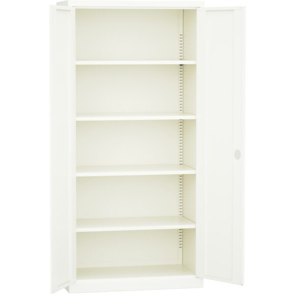 Ammattimainen metallinen säilytyskaappi 2 kääntöovea 900x400x1800mm Lukko 4 säädettävää hyllyä Valkoinen | Adexa SEFC1W - Image 4
