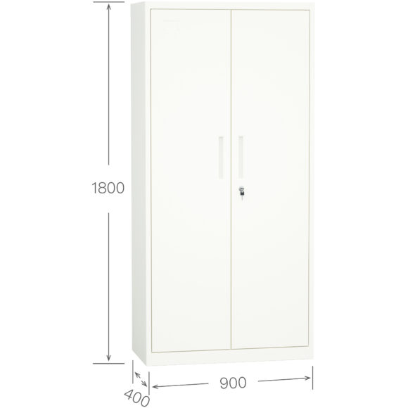 Ammattimainen metallinen säilytyskaappi 2 kääntöovea 900x400x1800mm Lukko 4 säädettävää hyllyä Valkoinen | Adexa SEFC1W - Image 7