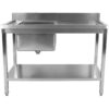 Kaupallinen pesuallas ruostumatonta terästä 1200x700x900 mm 1 allas vasemmalla roiskesuojalla alahylly | Adexa STD1270L - Image 2