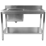 Kaupallinen pesuallas ruostumatonta terästä 1200x700x900 mm 1 allas vasemmalla roiskesuojalla alahylly | Adexa STD1270L - Image 2