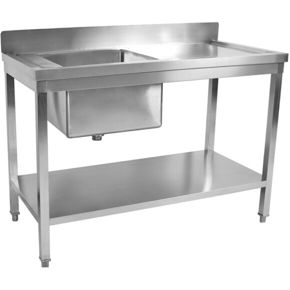 Kaupallinen Allas Ruostumaton teräs 1400x700x900mm 1 allas vasemmalla Suojareuna Alaosa hylly | Adexa STD1470L