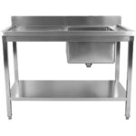 Kaupallinen pesuallas ruostumaton teräs 1200x700x900mm 1 allas oikealla roiskelevy alaosa hylly | Adexa STD1270R - Image 2