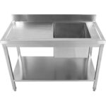 Kaupallinen pesuallas ruostumaton teräs 1200x700x900mm 1 allas oikealla roiskelevy alaosa hylly | Adexa STD1270R - Image 3