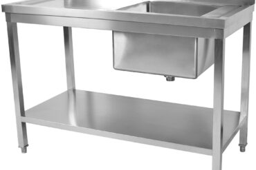 Kaupallinen Pesuallas Ruostumaton Teräs 1400x700x900mm 1 allas oikea Roiskesuoja Alaosa hylly | Adexa STD1470R