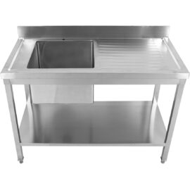 Kaupallinen Pesuallas Ruostumatonta Terästä 1000x600x900mm 1 allas vasen Taustalevy Alahylly | Adexa STD1060L