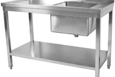 Ammattikeittiön allas ruostumatonta terästä 1500x600x900mm 1 altaalla oikealla, roiskesuoja, alahylly | Adexa STD1560R