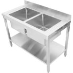 Kaupallinen Pesuallas Ruostumaton Teräs 1200x700x900mm 2 Altaalla Roiskesuoja | Adexa STD250A - Image 3