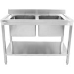 Kaupallinen Pesuallas Ruostumaton Teräs 1200x700x900mm 2 Altaalla Roiskesuoja | Adexa STD250A - Image 2