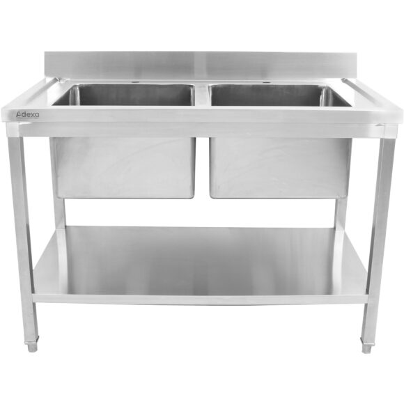 Kaupallinen allas, ruostumaton teräs 1200x600x900mm, 2 allasta, roiskesuoja | Adexa STD245A - Image 2