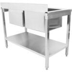 Kaupallinen Pesuallas Ruostumaton Teräs 1200x700x900mm 2 Altaalla Roiskesuoja | Adexa STD250A - Image 4