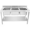Kaupallinen pesuallas Ruostumaton teräs 1800x700x900mm 3 allasta Roiskesuoja | Adexa STD350A - Image 2