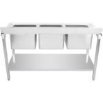 Kaupallinen pesuallas, ruostumaton teräs 1500x600x900mm, 3 allasta, roiskesuoja | Adexa STD345A - Image 3