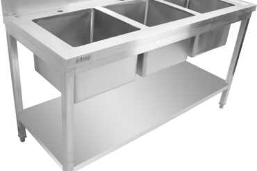 Kaupallinen pesuallas Ruostumaton teräs 1800x700x900mm 3 allasta Roiskesuoja | Adexa STD350A