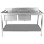 Kaupallinen Pesuallas Ruostumaton Teräs 1800x600x900mm 2 Allasta Vasemmalla Valutuslevyllä Roiskesuoja Alahyllyllä | Adexa STT1860L - Image 6