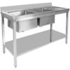 Kaupallinen Pesuallas Ruostumaton Teräs 2000x600x850mm 2 Allasta Oikealla Valutuslevy Selkäsuoja Alahylly | Adexa STT2060R - Image 6