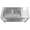Kaupallinen Pesuallas Ruostumaton Teräs 2000x600x850mm 2 Allasta Oikealla Valutuslevy Selkäsuoja Alahylly | Adexa STT2060R - Image 8