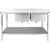 Kaupallinen Pesuallas Ruostumaton Teräs 2000x600x850mm 2 Allasta Oikealla Valutuslevy Selkäsuoja Alahylly | Adexa STT2060R - Image 5