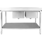 Kaupallinen Pesuallas Ruostumaton Teräs 1800x600x900mm 2 Allasta Vasemmalla Valutuslevyllä Roiskesuoja Alahyllyllä | Adexa STT1860L - Image 5