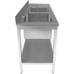 Kaupallinen Pesuallas Ruostumaton Teräs 1800x600x900mm 2 Allasta Vasemmalla Valutuslevyllä Roiskesuoja Alahyllyllä | Adexa STT1860L - Image 2