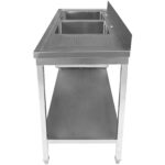 Kaupallinen Pesuallas Ruostumaton Teräs 1800x600x900mm 2 Allasta Vasemmalla Valutuslevyllä Roiskesuoja Alahyllyllä | Adexa STT1860L - Image 3