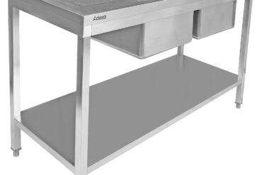 Kaupallinen Pesuallas Ruostumaton Teräs 2000x600x850mm 2 Allasta Oikealla Valutuslevy Selkäsuoja Alahylly | Adexa STT2060R