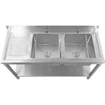 Kaupallinen pesuallas Ruostumaton teräs 2000x600x850 mm 2 allasta vasemmalla tyhjennyslevyllä roiskesuojalla alahyltyllä | Adexa STT2060L - Image 8