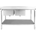 Kaupallinen pesuallas Ruostumaton teräs 2000x600x850 mm 2 allasta vasemmalla tyhjennyslevyllä roiskesuojalla alahyltyllä | Adexa STT2060L - Image 4