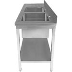 Kaupallinen pesuallas Ruostumaton teräs 2000x600x850 mm 2 allasta vasemmalla tyhjennyslevyllä roiskesuojalla alahyltyllä | Adexa STT2060L - Image 6