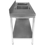 Kaupallinen pesuallas Ruostumaton teräs 2000x600x850 mm 2 allasta vasemmalla tyhjennyslevyllä roiskesuojalla alahyltyllä | Adexa STT2060L - Image 7