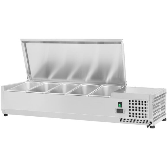 Jääkaapillinen tarjoilupinnoitetaso 1200mm 5xGN1/4 syvyys 330mm Ruostumattomasta teräksestä valmistettu kansi | Adexa EA12