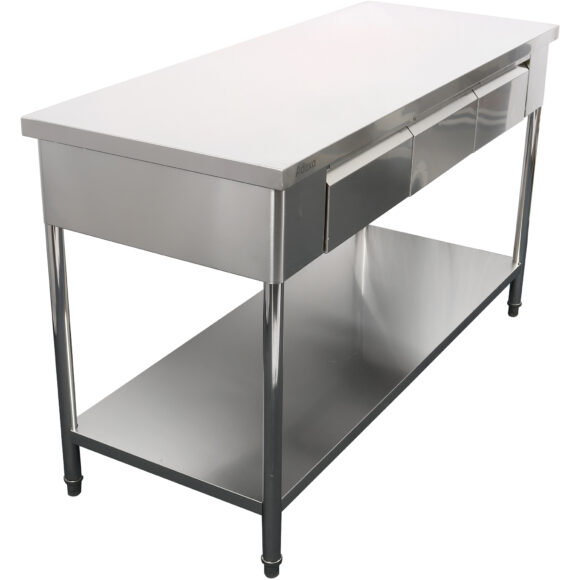 Premium Commercial-tasotyöpöytä, jossa 3 laatikkoa, ruostumattomasta teräksestä valmistettu alahylly, 1800x700x900mm | Adexa W218180703D