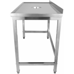 Ammattimainen työpöytä jäteaukolla ja käännetyillä reunoilla, roiskesuoja, ruostumaton teräs 1200x600x900mm | Adexa WHDW12060B - Image 2