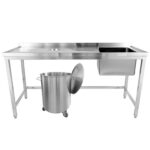 Kaupallinen pesuallas jätereikineen Ruostumaton teräs 1500x600x900mm 1 allas oikealla Roiskesuoja | Adexa WHSTD1570R - Image 3