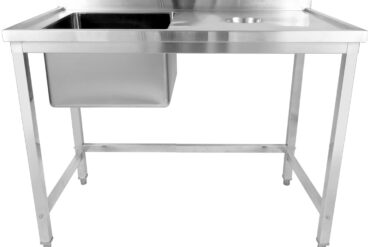 Kaupallinen pesuallas, jossa viemäriaukot, ruostumaton teräs 1200x600x900mm 1 allas vasemmalla roiskesuoja | Adexa WHSTD1270L