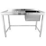 Kaupallinen pesuallas jäteaukoilla Ruostumaton teräs 1200x600x900mm 1 kulho oikea roiskesuoja | Adexa WHSTD1270R