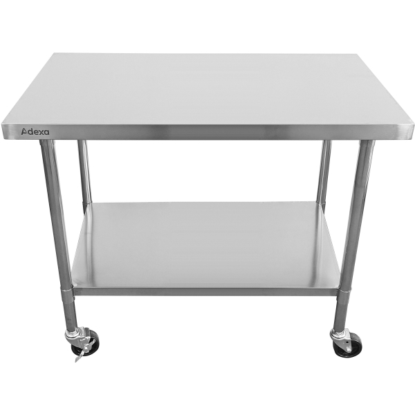Commercial Mobile Work table with Adjustable feet Stainless steel Bottom shelf 1000x600x900mm | Adexa WT60100CWO