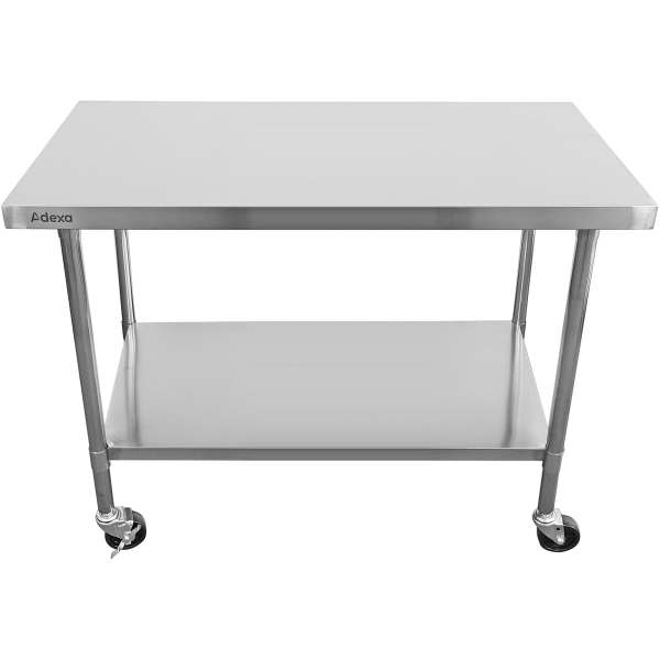 Commercial Mobile Work table with Adjustable feet Stainless steel Bottom shelf 1200x600x900mm | Adexa WT60120CWO